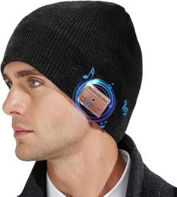 Loowoko Bluetooth Mütze Unisex,Geschenke Weihnachten für Männer Frauen Bluetooth 5.0 Strickmütze Kopfhörer Musik Mütze mit Lautsprecher, Waschbar Wintermütze von Loowoko