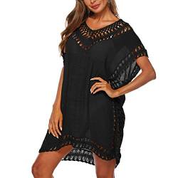 Loozykit Damen Strandkleid Bikini Cover Up Gestrickte Kurz Strandkleid Sexy Sommer Poncho Casual Strandponcho V-Ausschnitt Strand Vertuschen Kleider für Sommer von Loozykit