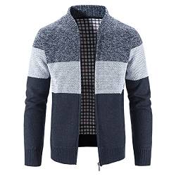 Loozykit Herren Strickjacke Strickpullover mit Reißverschluss Stehkragen Langarm Bequem Cardigan Mantel Jacke Atmungsaktiv Freizeitjacke Outwear (3XL, Marine) von Loozykit