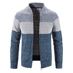 Loozykit Herren Strickjacke Strickpullover mit Reißverschluss Stehkragen Langarm Bequem Cardigan Mantel Jacke Atmungsaktiv Freizeitjacke Outwear (XXL, Blau Grau) von Loozykit