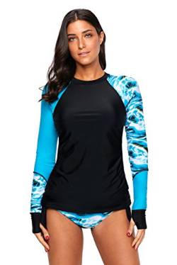 Damen Langarm-Rashguard Athletic Swim Aztec Tankini Sets Badeanzug - Blau - Medium von Lopie