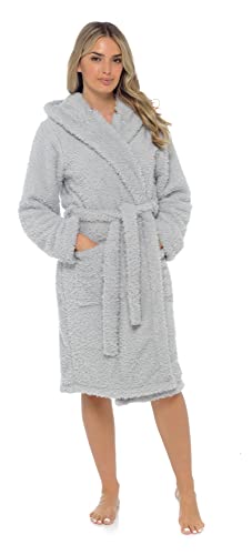 Damen-Bademantel Teddybär, flauschig, weich, mit Kapuze, Soft Grey, 38 von Lora Dora