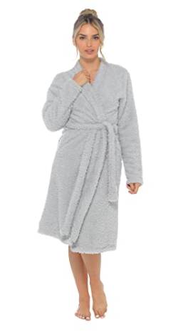 Damen Luxus Teddybär Fleece Lange Cardigan Robe Damen Bademantel Hausmantel Loungewear, grau, 38 von Lora Dora