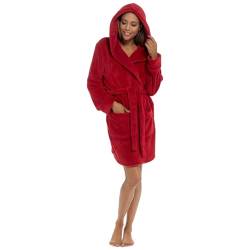 Lora Dora Damen-Bademantel für Damen, luxuriöser Fleece-Bademantel mit Kapuze, für Teenager, Mädchen, Hausmantel, Loungewear, Geschenk, rot, 36 von Lora Dora