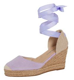 Lora Dora Womens Espadrille Keilabsatz Sandalen Damen Strappy Hessian Keilabsätze Sommer Schuhe Knöchelbindung Beinriemen, Flieder, 37 EU von Lora Dora