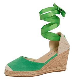 Lora Dora Womens Espadrille Wedge Sandals Strappy Hessian Wedges Ankle Wrap Tie Leg Straps Green UK 4 von Lora Dora