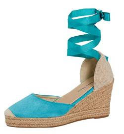 Lora Dora Womens Espadrille Wedge Sandals Strappy Hessian Wedges Ankle Wrap Tie Leg Straps Turquoise UK 3 von Lora Dora