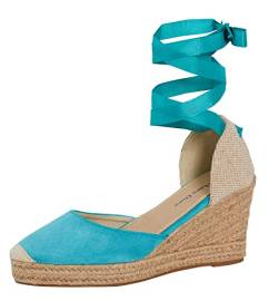 Lora Dora Womens Espadrille Wedge Sandals Strappy Hessian Wedges Ankle Wrap Tie Leg Straps Turquoise UK 6 von Lora Dora