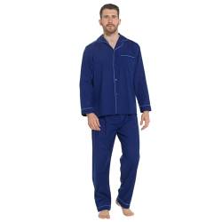 Pflegeleichtes Baumwollmischgewebe, klassischer, langer Pyjama für Herren Gr. Large, navy von Lora Dora