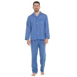 Pflegeleichtes Baumwollmischgewebe, klassischer, langer Pyjama für Herren Gr. Medium, Plain Blue von Lora Dora