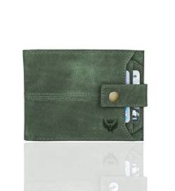 Lorenz RFID-blockierende Geldbörse aus echtem Hunterleder für Herren mit ATM-Karte und Münzreißverschluss | Bi-Fold Wallet | Herren-Geldbörse | GL-80 (Einheitsgröße, Grün), Grün , Einheitsgröße, von Lorenz