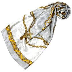 Lorenzo Cana - Luxus Seidentuch Damast 100% Seide gewebt bedruckt 88 cm x 88 cm opulentes Barockmuster Tuch Halstuch grau weiss gold 89179 von Lorenzo Cana