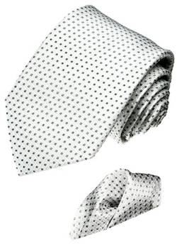 Lorenzo Cana - Marken 2 er Set 100% Seide - Krawatte mit Einstecktuch Weiß Silber Punkte Tupfen - 4200801 von Lorenzo Cana