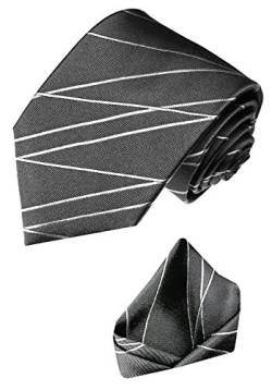 Lorenzo Cana - Marken Set aus 100% Seide - Krawatte und Einstecktuch - Grau Dunkelgrau Hellgrau Linien - 8418701 von Lorenzo Cana