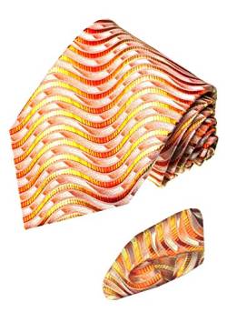 Lorenzo Cana - Set aus 100% Seide - Krawatte und Einstecktuch - Krawattenset - orange lachs gelb Wellen wellig - 8420101 von Lorenzo Cana