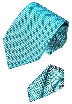 Lorenzo Cana - Set aus 100% Seide - Tuerkise Krawatte mit Einstecktuch - klein karierte Seidenkrawatte mit Tuch 8440401 von Lorenzo Cana
