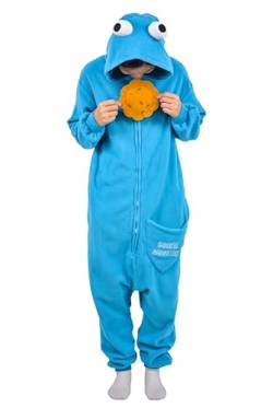 LorranTree Cookie Monster Onesie Jumpsuit Relaxo Kostüm Pyjama Damen Herren Tier Erwachsene Schlafanzug Weihnachten Karneval Halloween SY-ZMJ L von LorranTree