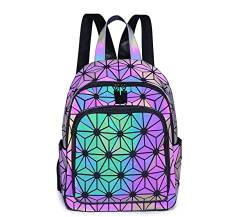 LorranTree Geometrischer Rucksack Leuchtende Rucksäcke Holographische reflektierende Tasche Rucksäcke mit großer Kapazität für Frauen Bunte Tagesrucksäcke 02 von LorranTree