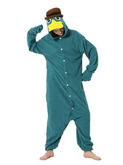 LorranTree Schnabeltier Kostüm Onesie Perry Platypus Tier Kostuem Damen Herren Schlafanzug Weihnachten Karneval Einteiler YZS-Green-L von LorranTree