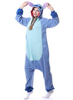 LorranTree Stitch Onesie Kostüm Relaxo Jumpsuit Tier Kostuem Damen Herren Pyjama Fasching Halloween Schlafanzug Cosplay Erwachsene Karneval Blue L von LorranTree