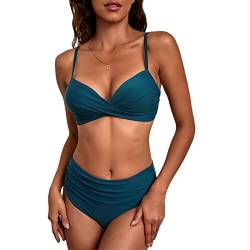 Lorymachy Bikini-Sets für Damen Badeanzüge Hohe Taille Breite Riemen Push Up Back Haken, High Waist Push Up Bikini Sets Zurück kreuzen Große Brüste von Lorymachy