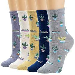 Losa Kute Damen Socken Cactus Crew Socken Geschenke Cotton Lange Lustige Socken 43627 A 5 Paare Cactus von Losa Kute