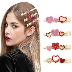 Losuya 4 x Haarspangen in Herzform, glitzernd, rote Herzen, Krokodil-Haarspangen, glitzernde Haarnadeln für Frauen und Mädchen von Losuya