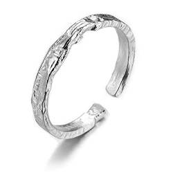 ✦ Geschenke für Frauen ✦Lotus Fun S925 Sterling Silber Ring Unregelmäßige Oberfläche Goldfolie Ringe öffnen Ringe Handgemachter Personalisierte Geschenk für Sie.(Silber) von Lotus Fun