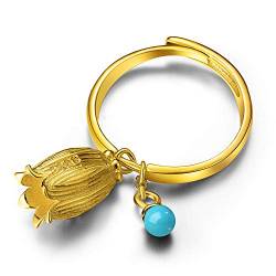 ✦ Geschenke für Frauen ✦Springlight S925 Sterling Silber Damen Ringe Bluebell Blume Offener Rings Handgemachte Ring Personalisierte Geschenke für Frauen, Geschenk für Sie.(Gold) von Lotus Fun