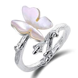 ✦ Geschenke für Weihnachten ✦Springlight S925 Sterling Silber Damen Ringe Schmetterling Offener Rring Handgemachte Schmuck Geschenk für Frauen und Mädchen.(White) von Lotus Fun