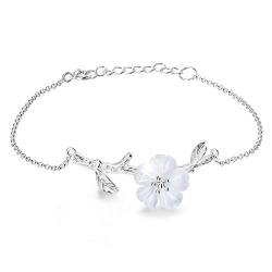 Lotus Fun S925 Sterling Silber Damen Armbänder Kristallblume im Regen Charm Armband,Kettenlänge:16.5-19cm.Handgemachte Einzigartige Schmuck (White) von Lotus Fun