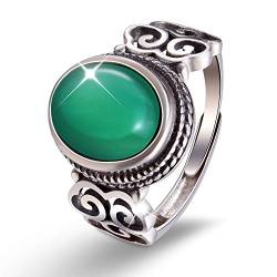 Lotus Fun S925 Sterling Silber Damen Ringe Vintage Natürliche Chalcedon Offener Ring Handgemachte Schmuck für Frauen und Mädchen. (Green) von Lotus Fun