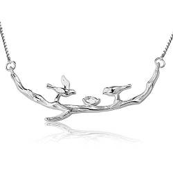 Lotus Fun S925 Sterling Silber Halskette Lebhaft Vogel auf Zweig Halskette Kreativ Handgemachter Einzigartiger Schmuck für Frauen und Mädchen (Silber) von Lotus Fun