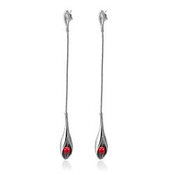 Lotus Fun S925 Sterling Silber Ohrringe Weinlese elegant lang Tropfen Ohrringe für Frauen und Mädchen, Kreativ Natürlicher Handgemachter Einzigartiger Schmuck (Red) von Lotus Fun