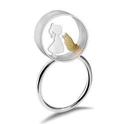 Lotus Fun S925 Sterling Silber Ring Liebe mit Katze Treffen Ring Natürlicher Kreativ Beliebt Handgemachter Einzigartiger Schmuck für Frauen und Mädchen (Girl) von Lotus Fun