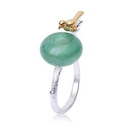 Lotus Fun S925 Sterling Silber Ring Netter Retray-Vogel Ring Natürlicher Jade Kreativ Beliebt Handgemachter Einzigartiger Schmuck für Frauen und Mädchen (Green) von Lotus Fun