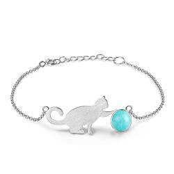 Springlight ✦ Valentinstag Armband Damen Silber S925 Katzen Armband, Kettenlänge:16.5-19cm.Handgemachte Personalisierter Schmuck Geschenke für Frauen Personalisierte Geschenke.(Sky Blue) von Lotus Fun