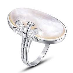 Springlight ✦ Valentinstag Damen Ring Natürliche Schale Ring mit Libelle Tier Offener Ring S925 Sterling Silber Handgemachte Ringe Schmuck Damen Geburtstagsgeschenk für Frauen. von Lotus Fun