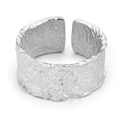 Springlight ✦ Valentinstag S925 Sterling Silber Silber Breit Ringe Unregelmäßige Oberfläche Gold Silberfolie Breiter Ring öffnen Ringe Frauen Personalisierter Schmuck Geschenke für Frauen.(Silber) von Lotus Fun