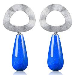 ✦ Valentinstag ✦Springlight Statement Ohrringe S925 Sterling Silber Orientalische Ohrringe Ungleichmäßig Geometrische Figur Ohrringe Natürlicher Edelstein Geschenke für Frauen.（Silver-Blue） von Lotus Fun