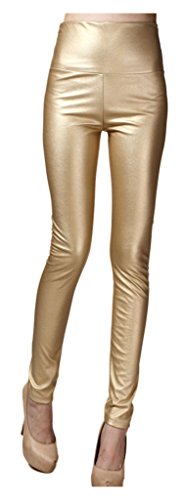 Lotus Instyle dick Hohe Taille Kunstleder Leggings Frauen Lederhose-Gold S von Lotus Instyle