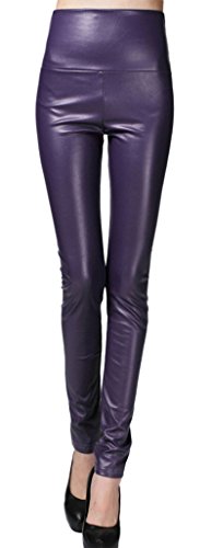 Lotus Instyle dick Hohe Taille Kunstleder Leggings Frauen Lederhose-Purple M von Lotus Instyle
