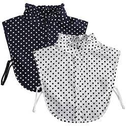 LoudSung Falscher Kragen Abnehmbare Bluse Gefälschter Kragen Halbe Hemden Kragen Dot Designed Cotton Top Elegant für Frauen 2PCS von LoudSung