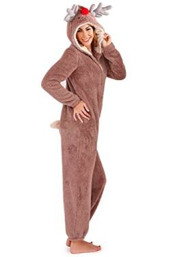 Loungeable Damen Weich Fleece Weihnachten Overall - Erwachsene - Rentier, 40-42 von Loungeable Boutique