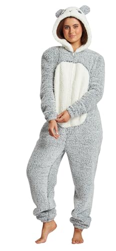 Loungeable Damen Jumpsuit Langer Overall Einteiler Panda Bär Snowtip Borg All-in-one 793259 Tier-Kostüm M von Loungeable