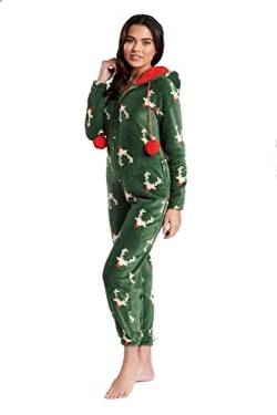 Loungeable Damen Jumpsuit Overall Einteiler Forest Reindeer with Red Sherpa Lining 791229 M, Rentier (Forest Lining) von Loungeable