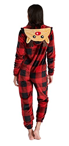 Loungeable Damen Jumpsuit Overall Einteiler Red Check Flannel Reindeer 791243 M, Rentier (Red Reindeer) von Loungeable