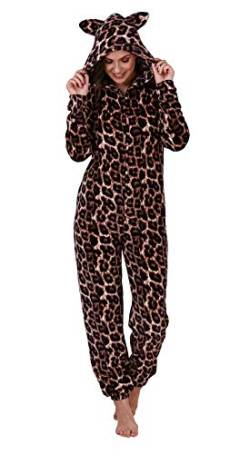 Loungeable Damen Jumpsuit Overall Tiere Gesichter Öhrchen 3D Kapuze Leopard 799015 L von Loungeable