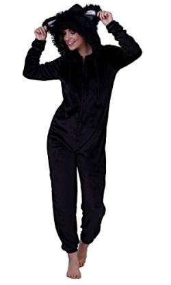 Loungeable Damen Jumpsuit Overall Tiere Gesichter Öhrchen 3D Kapuze Schwarze Katze 799011 M von Loungeable