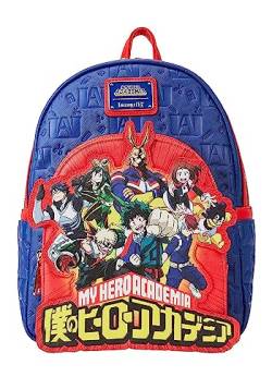 Loungefly My Hero Academia Group Mini-Rucksack mit geprägtem Logo, Anime, Blau, Einheitsgröße, Mini-Rucksack von Loungefly